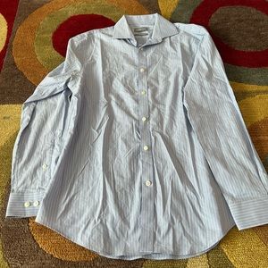 Michael Kors Slim Fit Stretch Light Blue Stripe Button Down Dress Shirt Medium